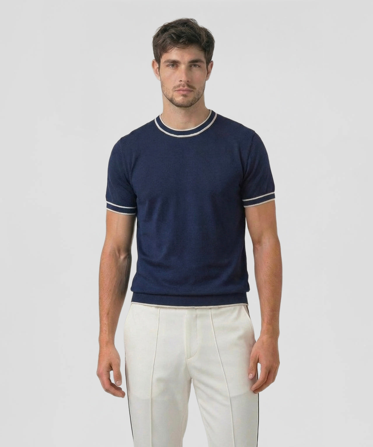T-shirt en maille fine: Bleu marine