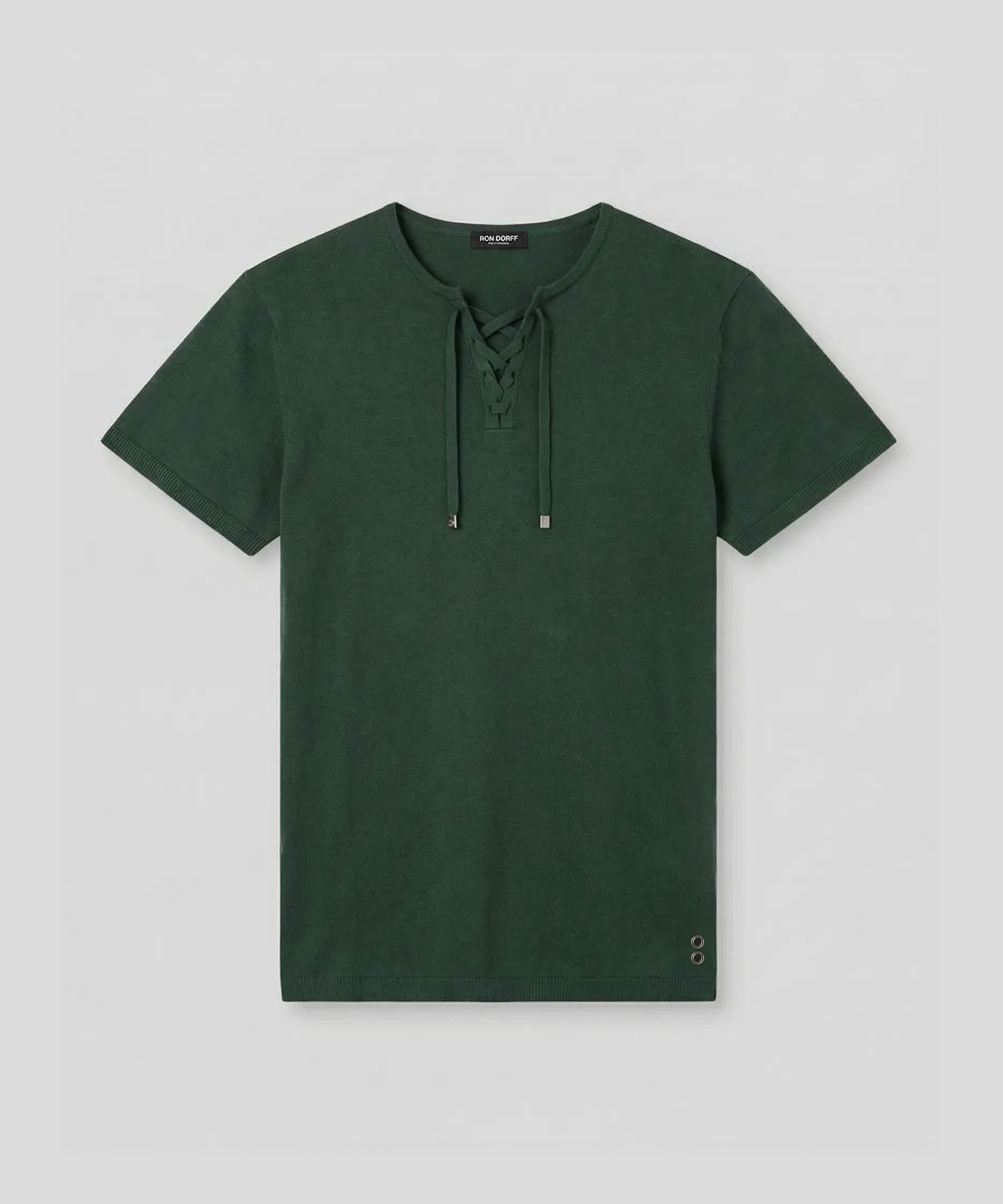 T-shirt col V en maille fine à lacets: Vert court