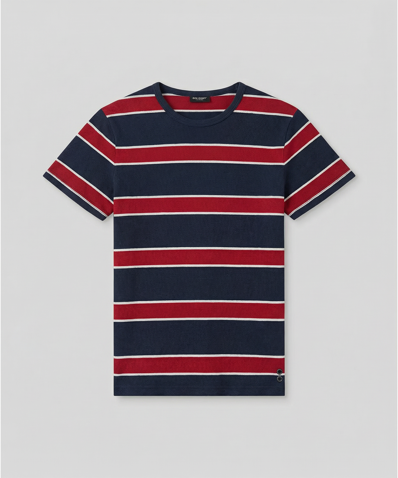 Baumwoll-Piqué-T-Shirt Eyelet Edition mit Streifen: Marineblau