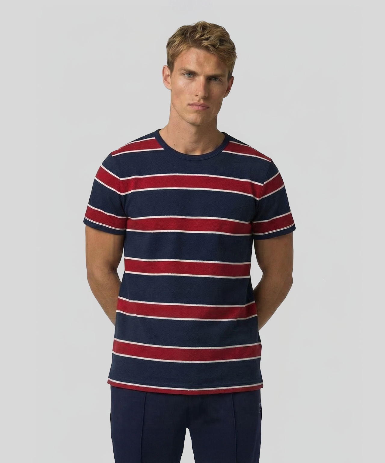 Baumwoll-Piqué-T-Shirt Eyelet Edition mit Streifen: Marineblau