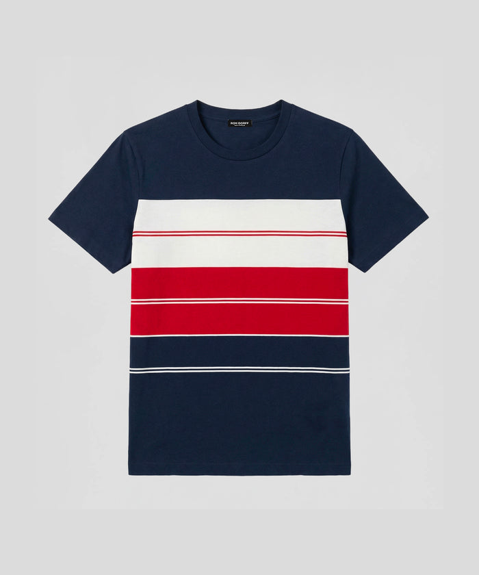 T-shirt en coton bio à rayures: Bleu marine