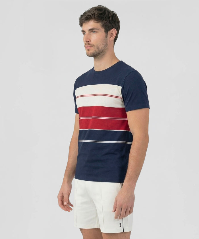 T-shirt en coton bio à rayures: Bleu marine