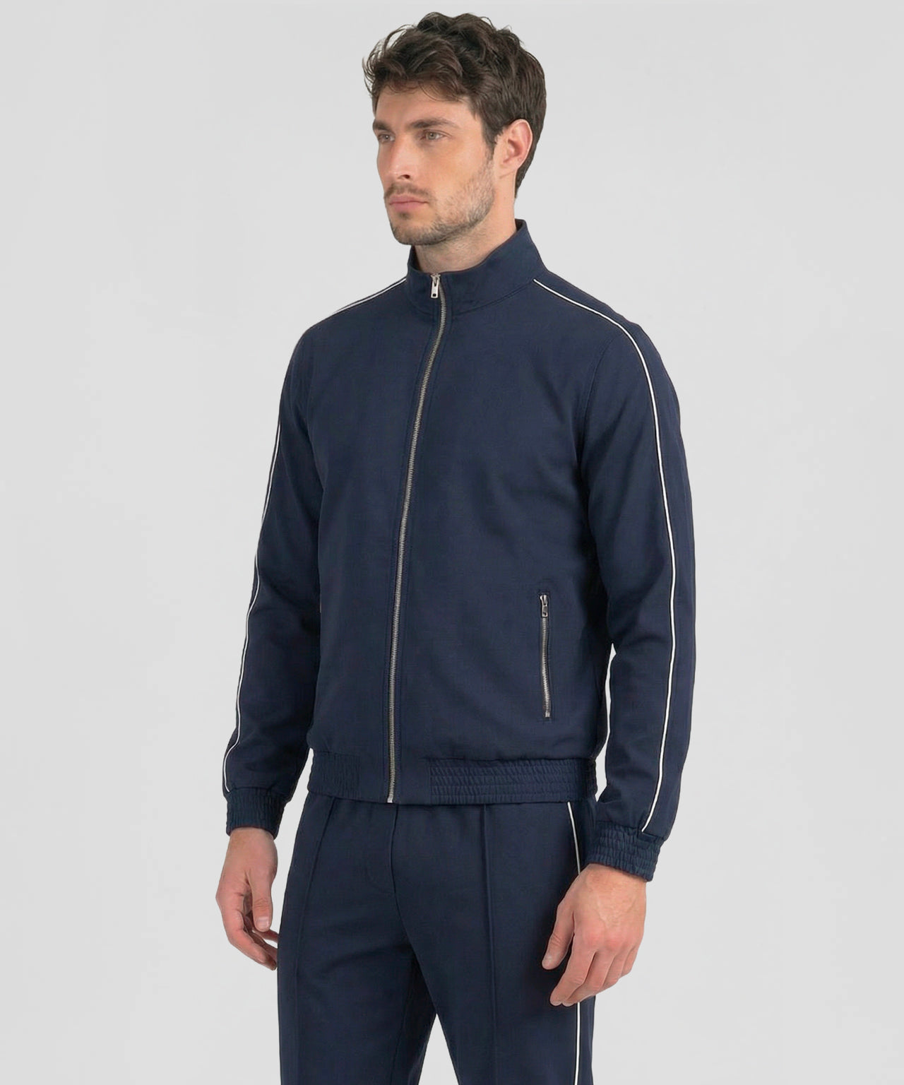 City Jacket avec Piping: Bleu marine