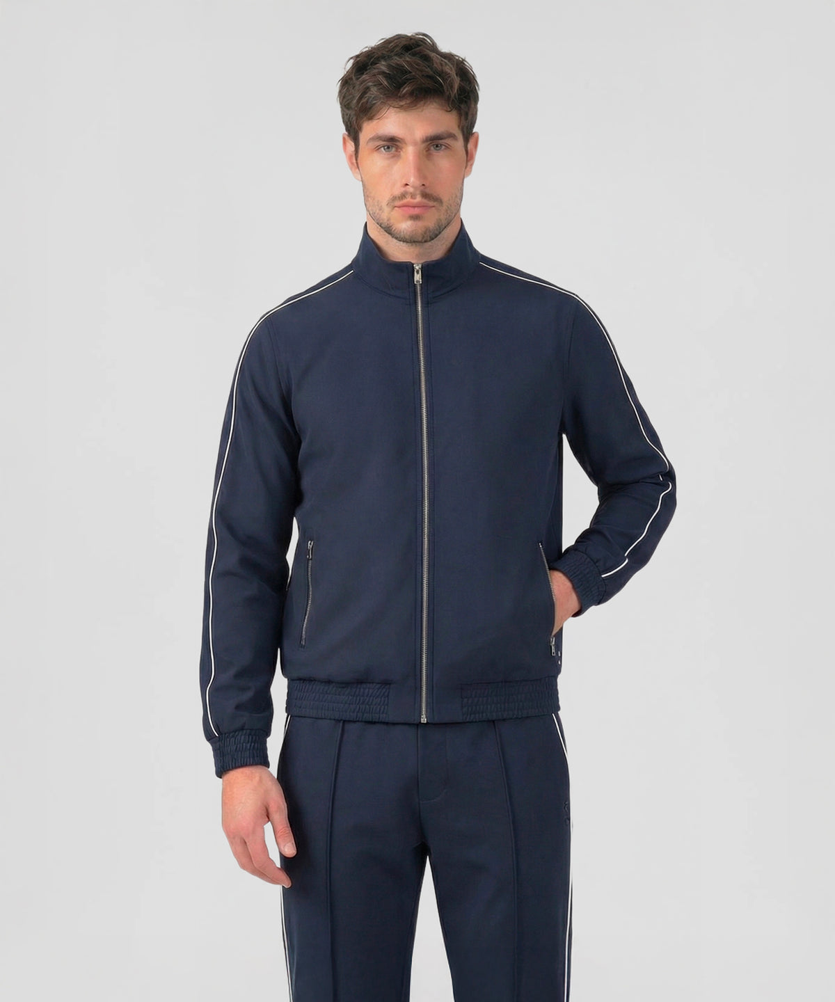 City Jacket avec Piping: Bleu marine