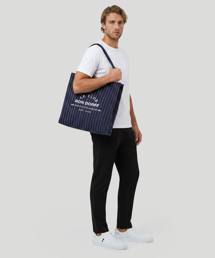 Sac de plage à fines rayures verticales: Bleu marine/blanc