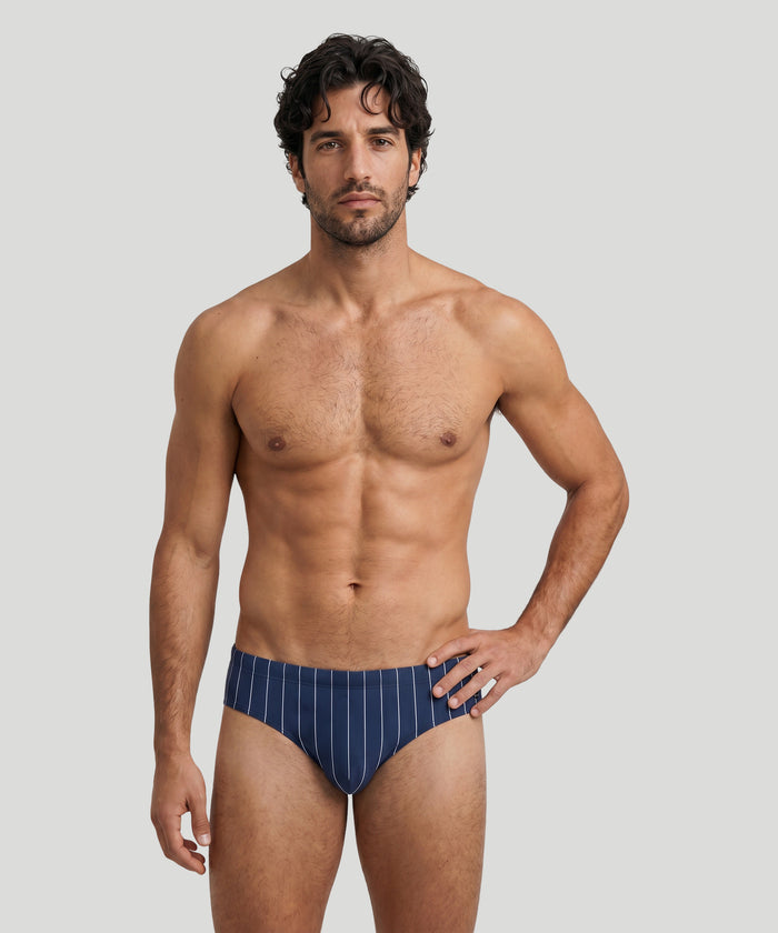 Swim Briefs w. Pin Stripes: Navy/White