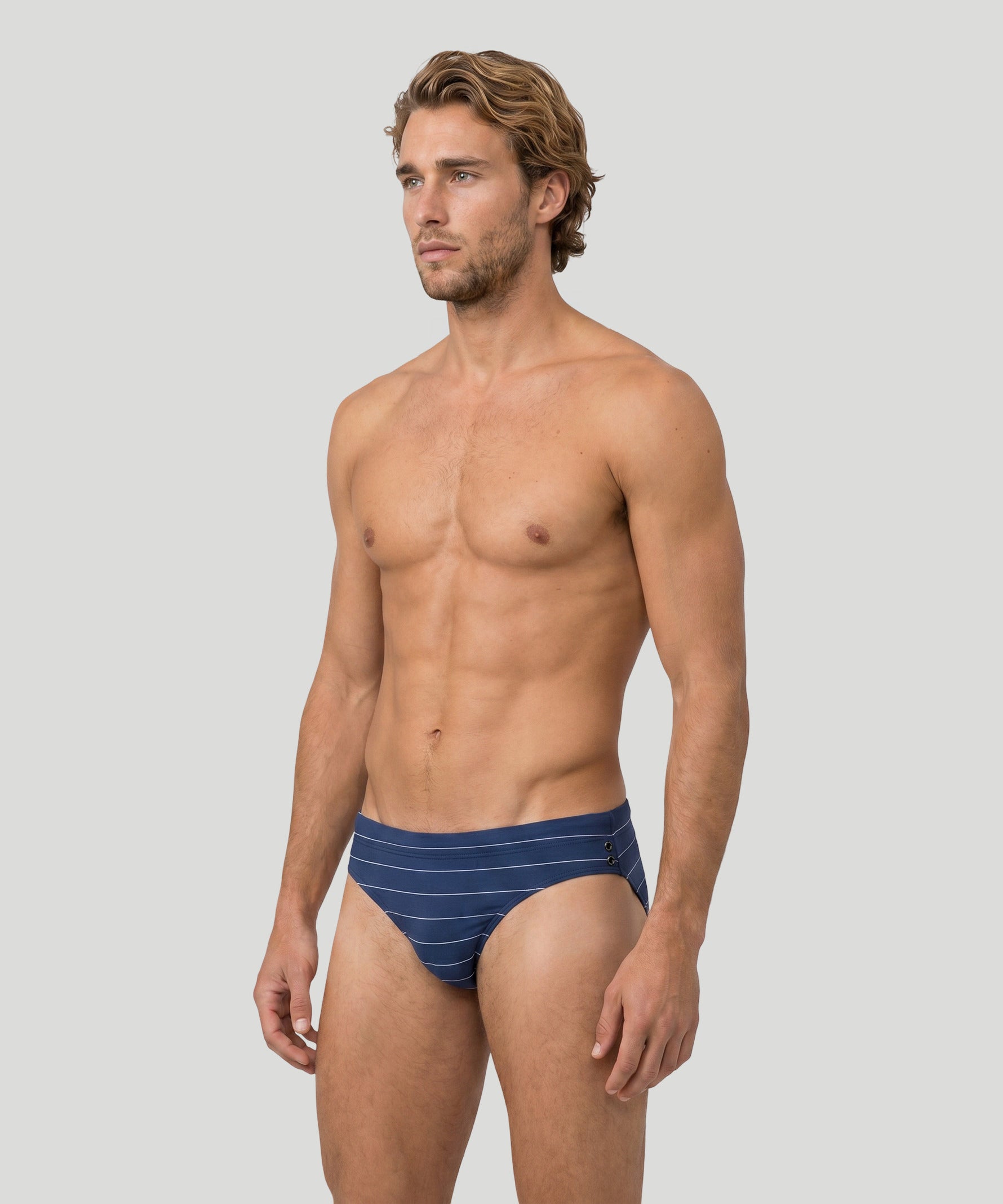 Slim Swim Briefs w. Pins Stripes: Navy/White