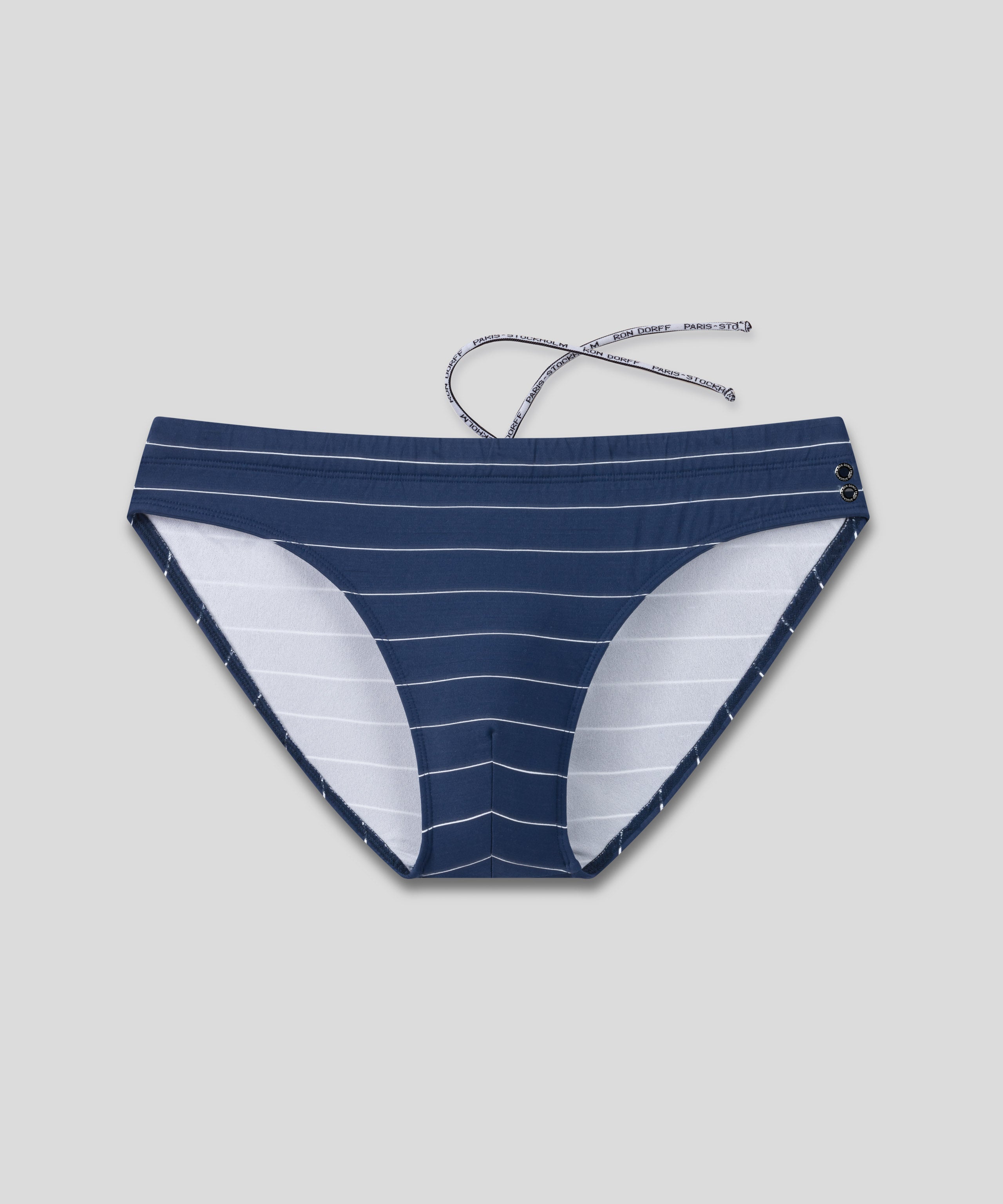 Slim Swim Briefs w. Pins Stripes: Navy/White