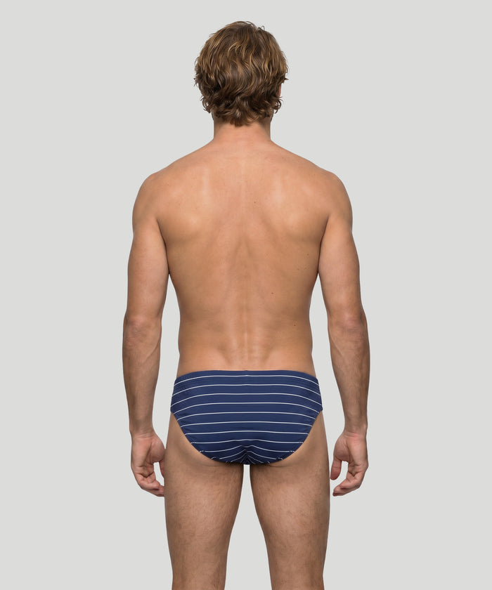 Slim Swim Briefs w. Pins Stripes: Navy/White