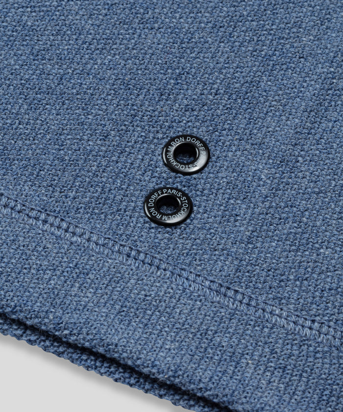 Short en coton-cachemire piqué: Bleu chiné