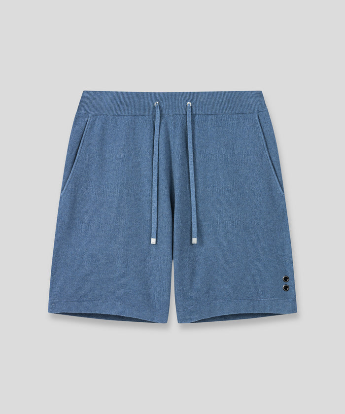 Short en coton-cachemire piqué: Bleu chiné