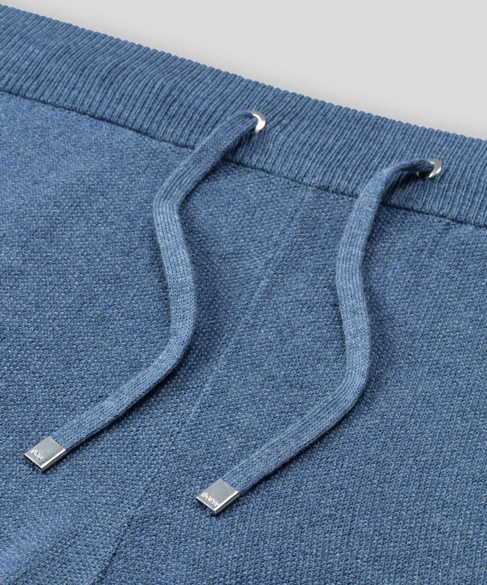 Short en coton-cachemire piqué: Bleu chiné
