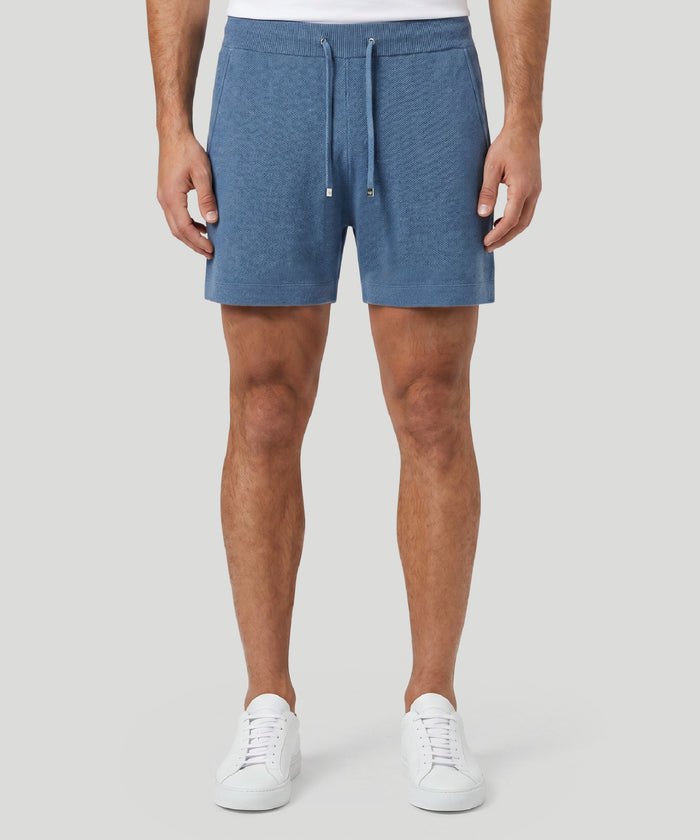 Short en coton-cachemire piqué: Bleu chiné