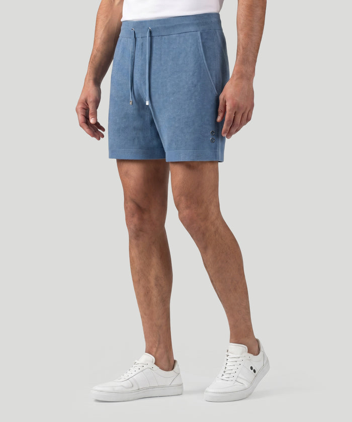 Short en coton-cachemire piqué: Bleu chiné