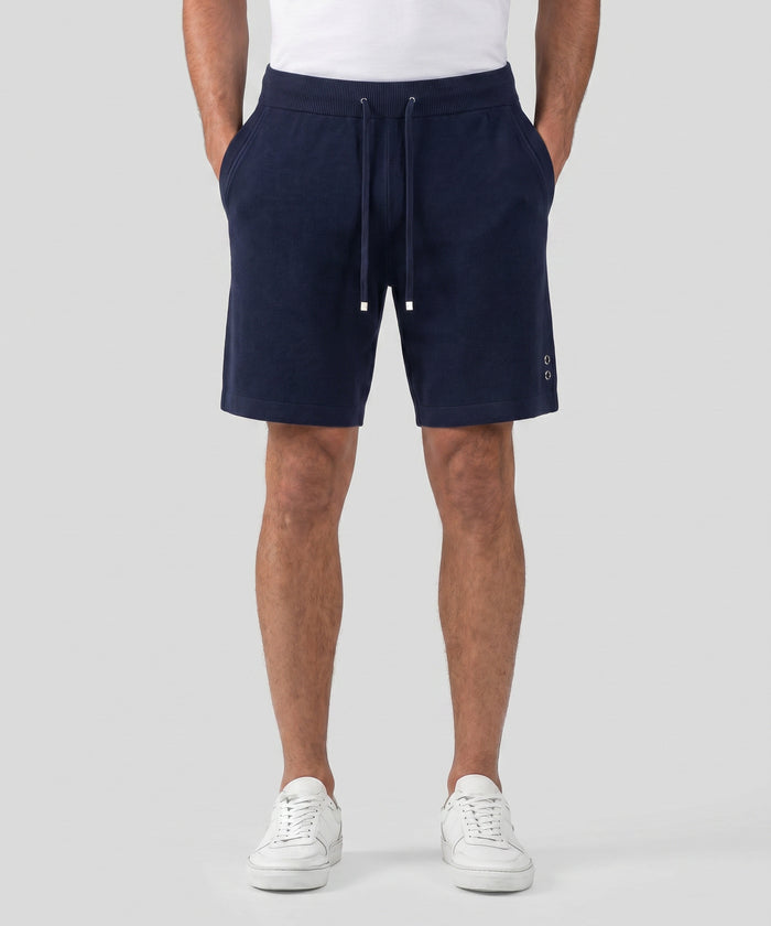 Short en coton-cachemire piqué: Bleu marine