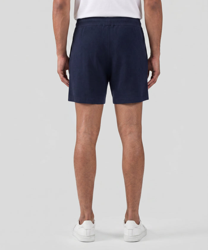 Short en coton-cachemire piqué: Bleu marine