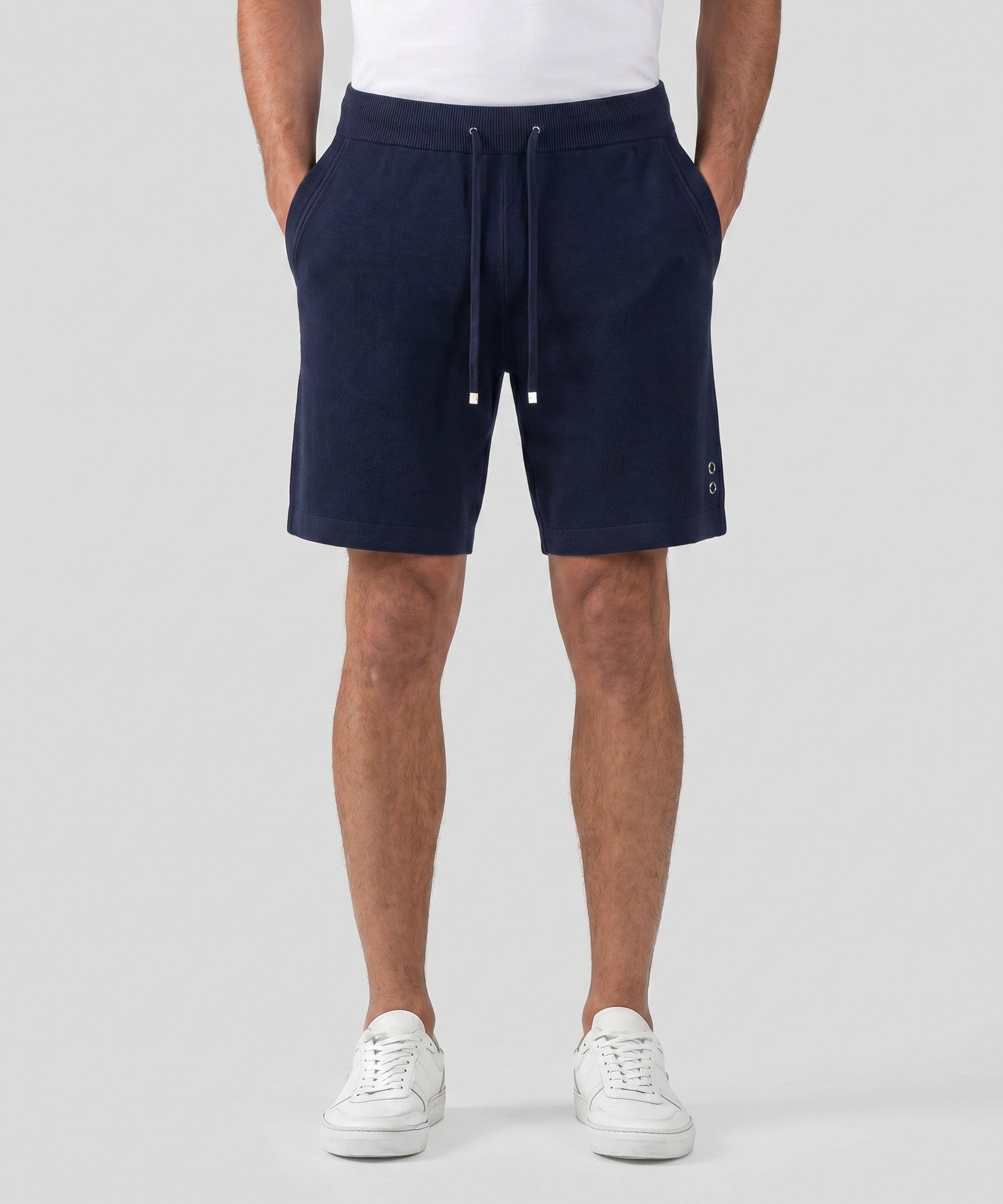 Cotton-Cashmere Piqué Shorts: Navy