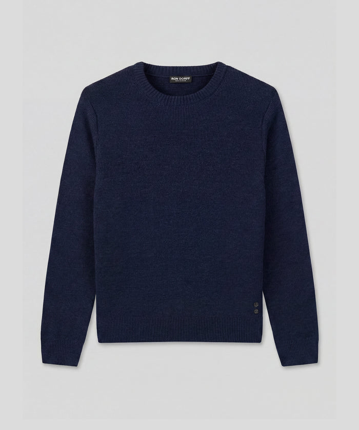 Pull en laine côtelé: Bleu marine