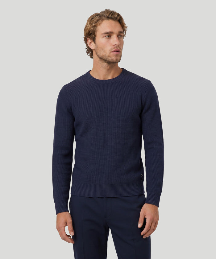Pull en laine côtelé: Bleu marine
