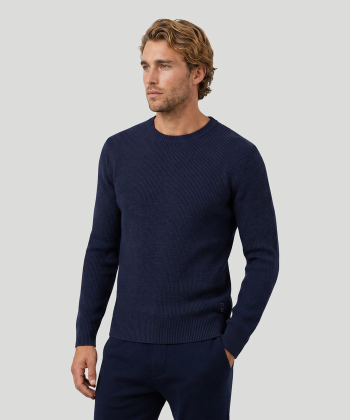 Pull en laine côtelé: Bleu marine