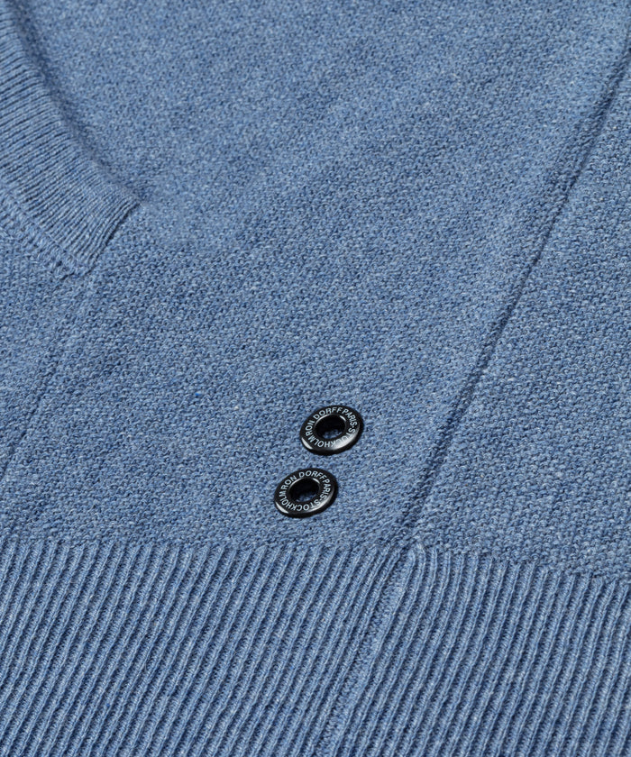 Sweat à capuche en coton-cachemire piqué: Bleu chiné