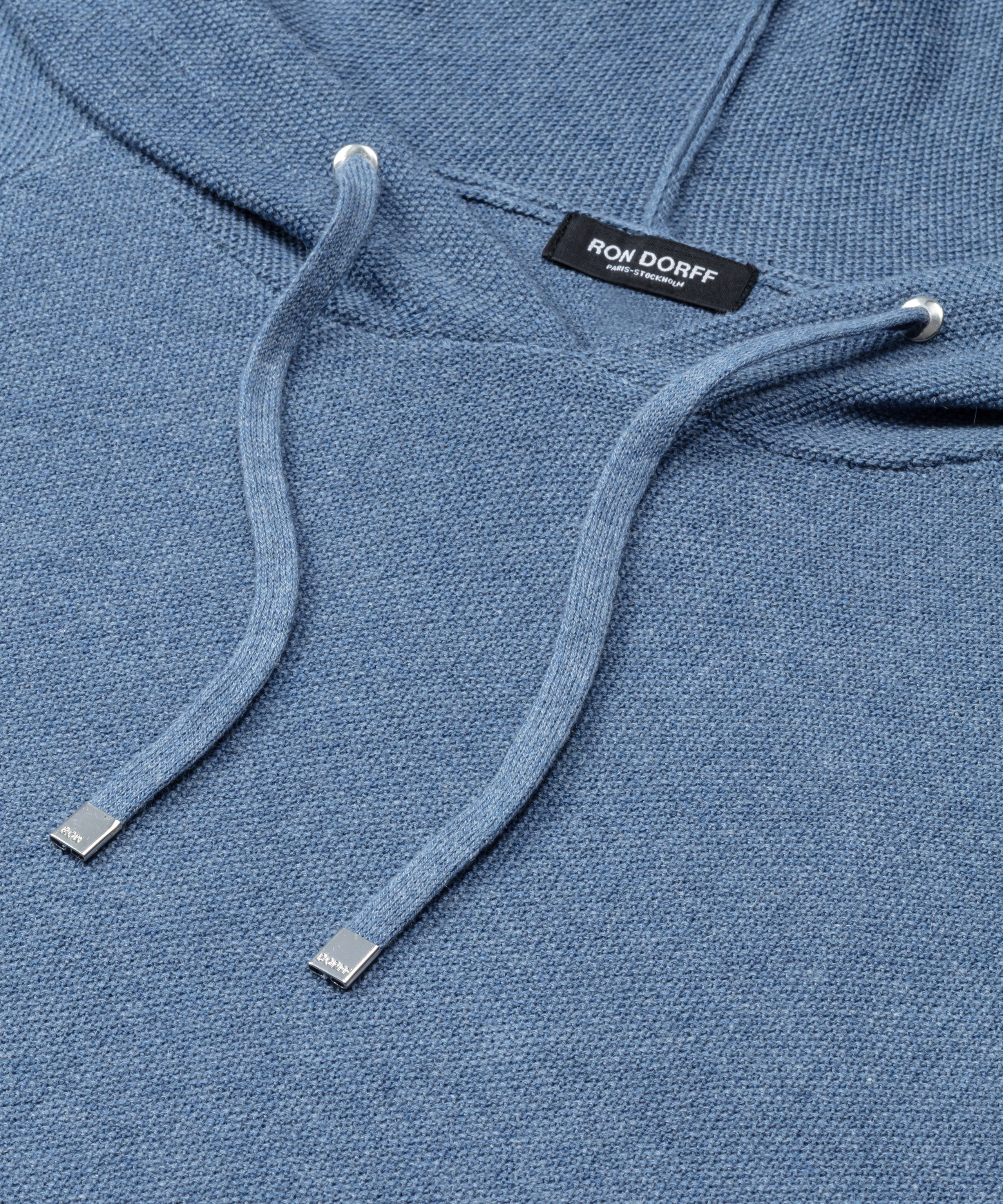 Sweat à capuche en coton-cachemire piqué: Bleu chiné