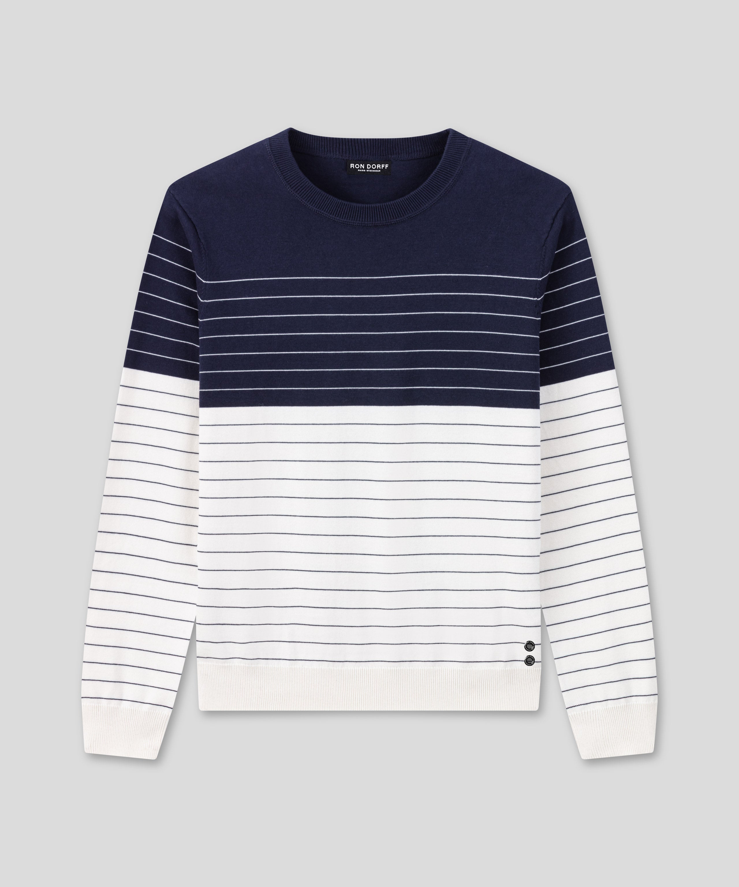 Pull en coton à fines rayures verticales: Bleu marine/blanc