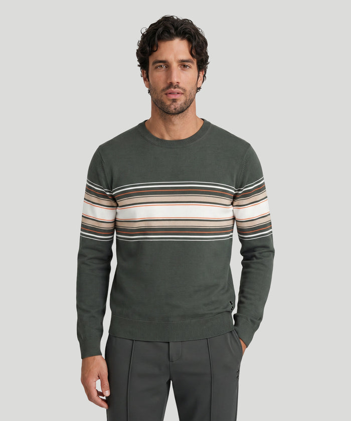 Pull en coton à fines rayures: Kaki foncé