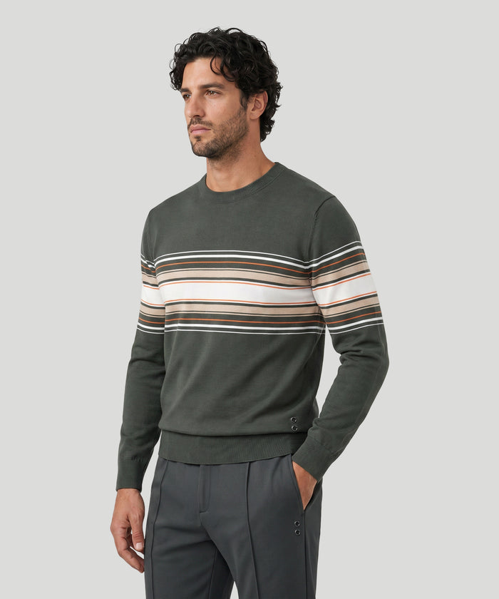 Pull en coton à fines rayures: Kaki foncé