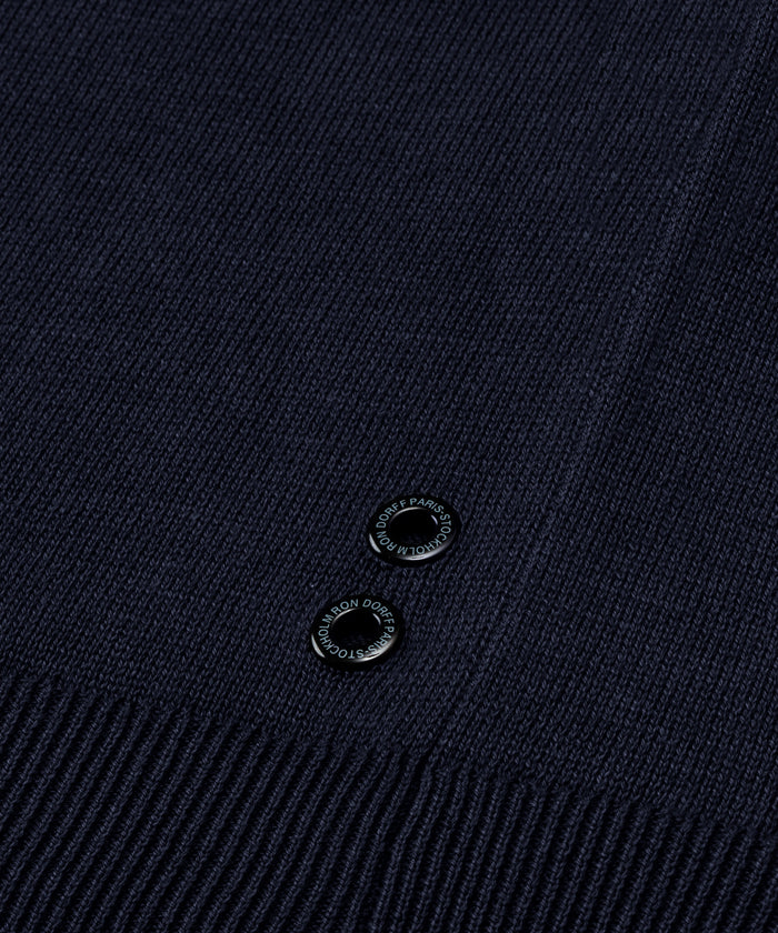 Knitted Cotton Sweater w. Drawstrings: Marineblau