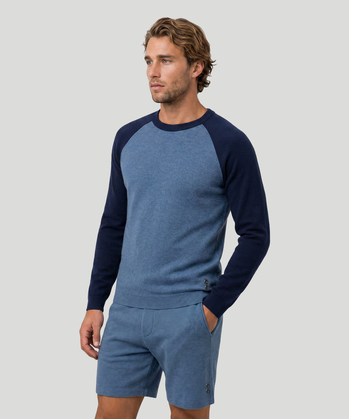 Cotton-Wool Baseball Sweater: Blue Melange