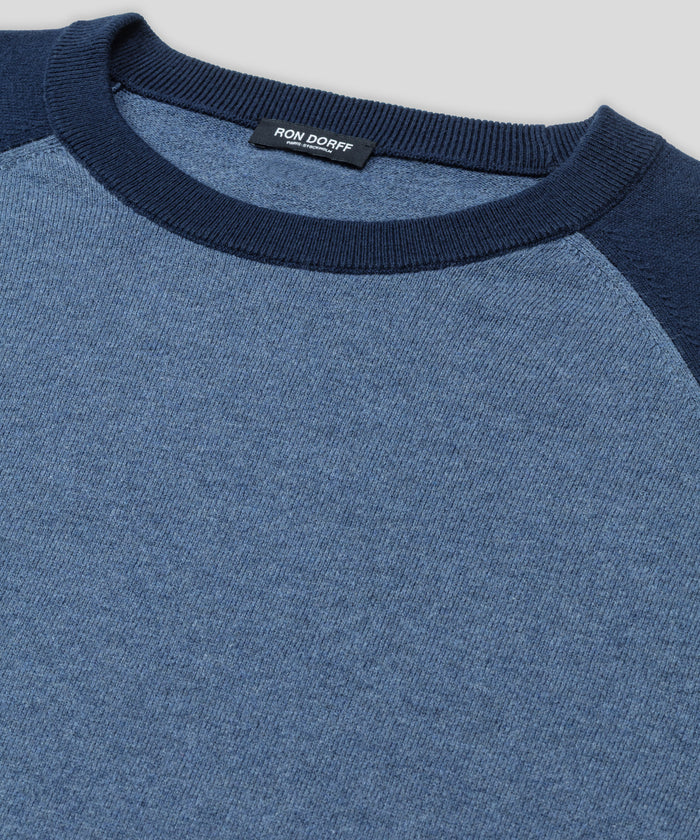 Cotton-Wool Baseball Sweater: Blue Melange