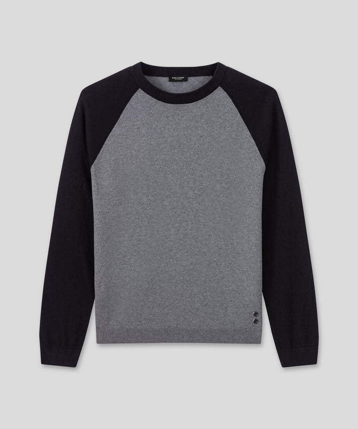Pull baseball en coton-laine mérinos: Gris foncé