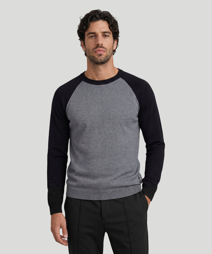Pull baseball en coton-laine mérinos: Gris foncé
