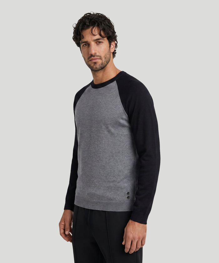 Pull baseball en coton-laine mérinos: Gris foncé