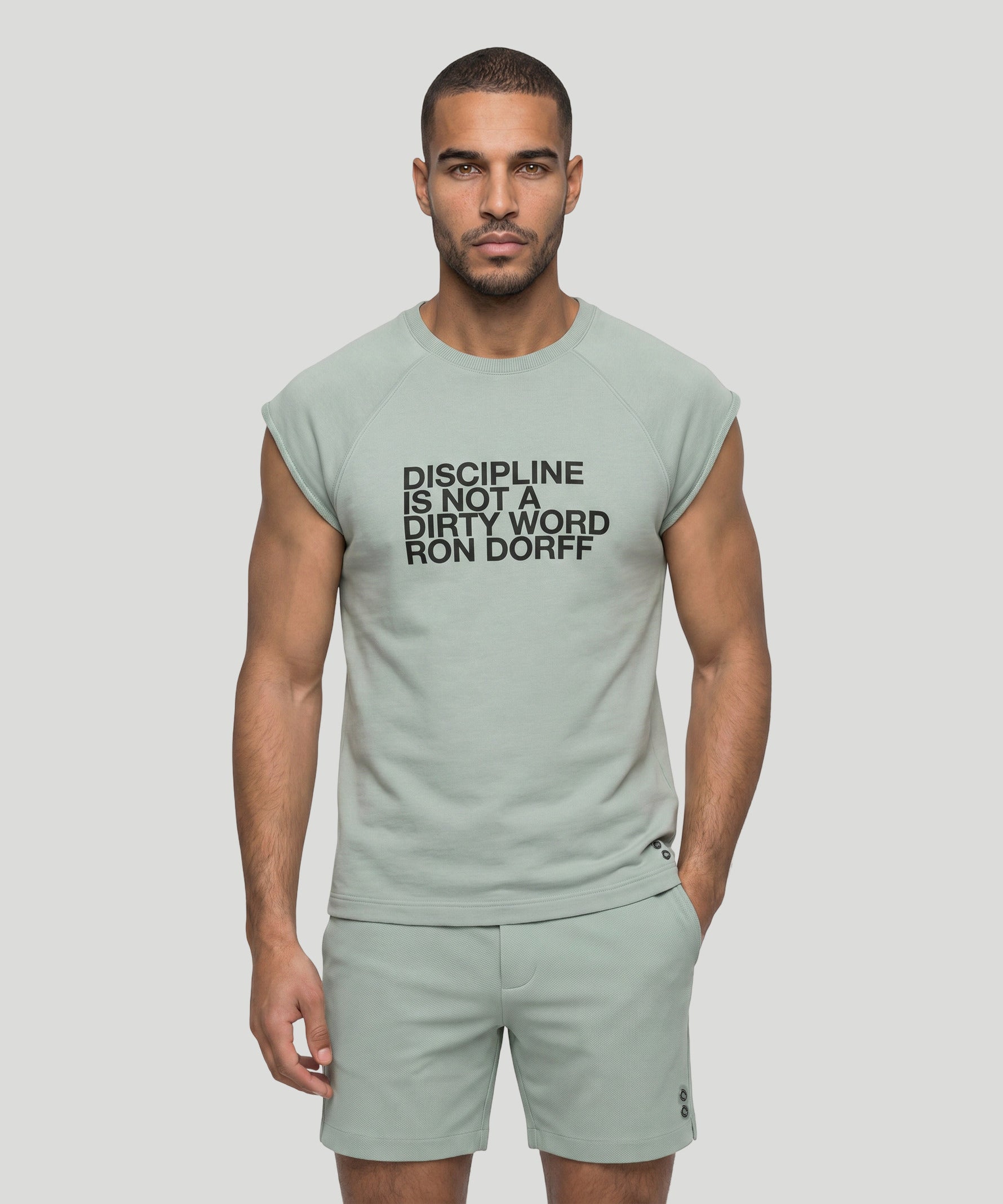 Sweatshirt sans manches en coton bio "DISCIPLINE": Gris brumé