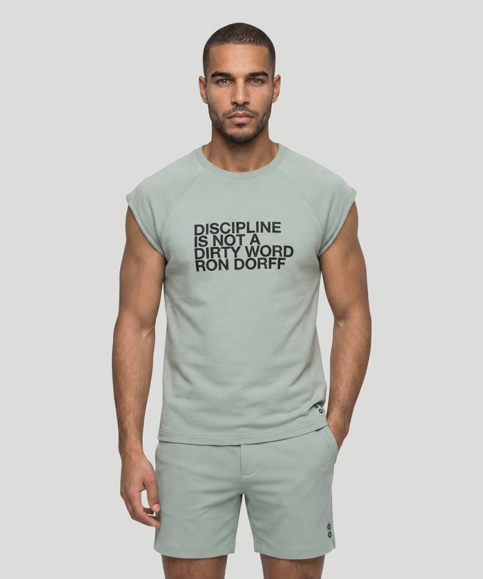 Sweatshirt sans manches en coton bio "DISCIPLINE": Gris brumé
