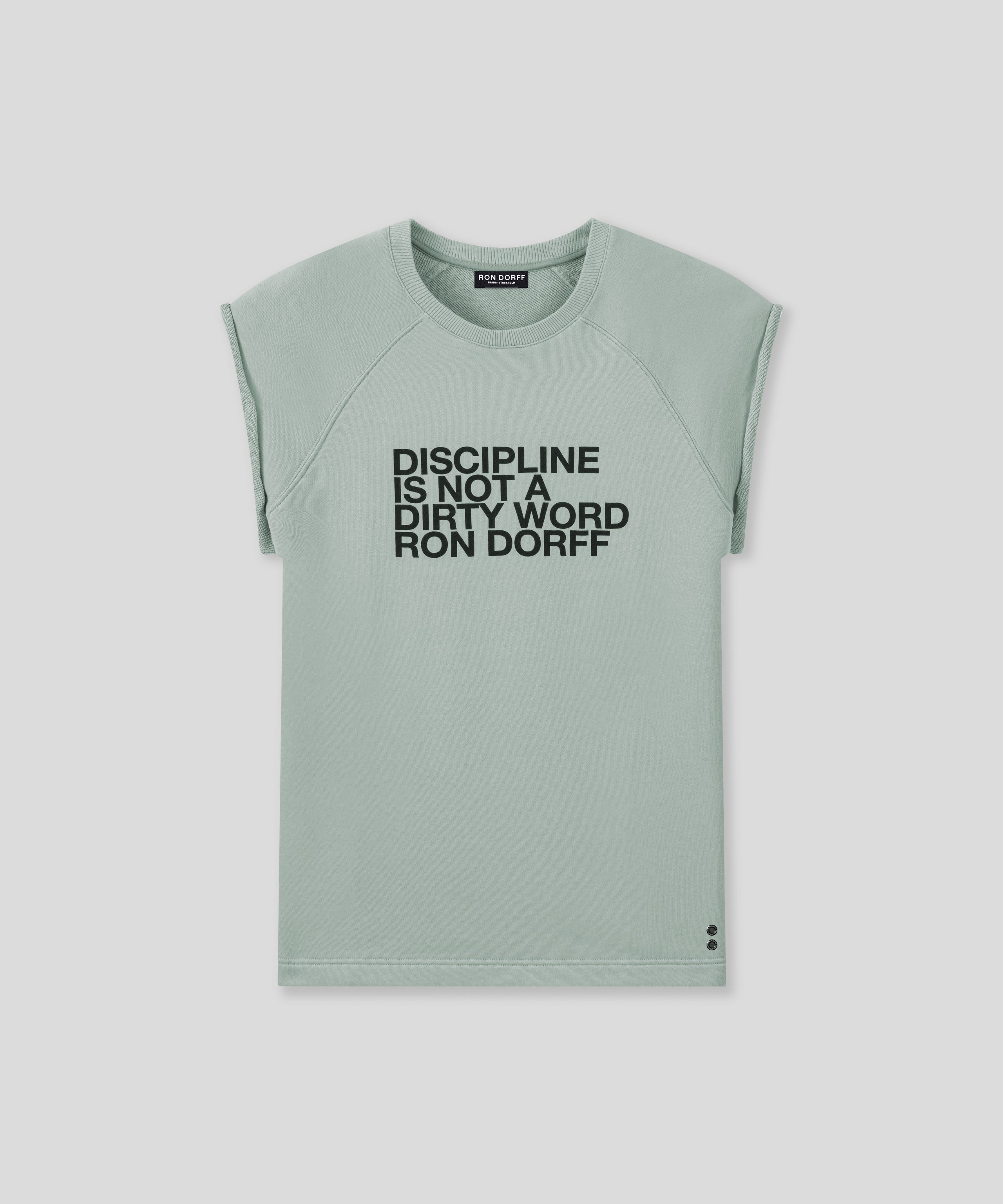 Sweatshirt sans manches en coton bio "DISCIPLINE": Gris brumé