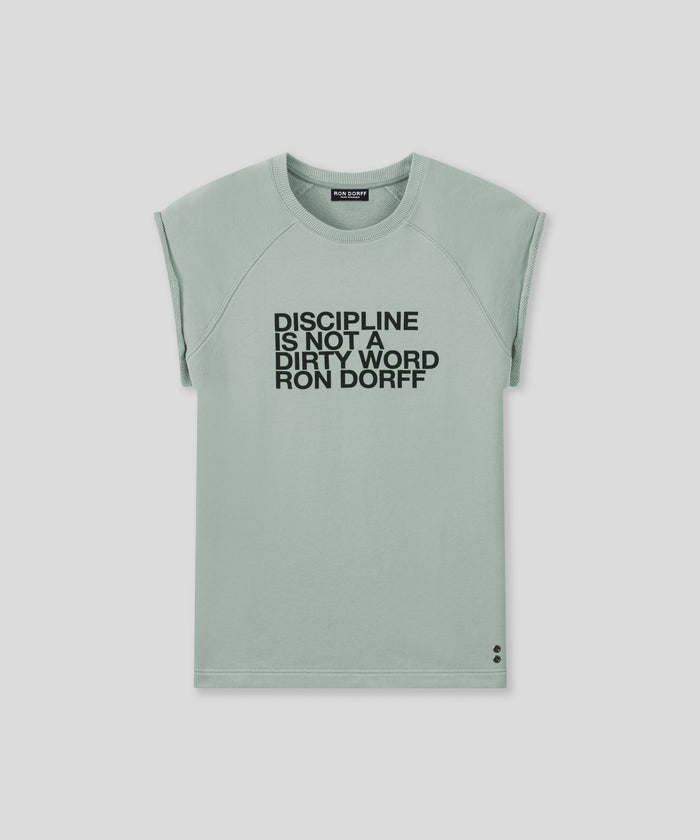 Sweatshirt sans manches en coton bio "DISCIPLINE": Gris brumé
