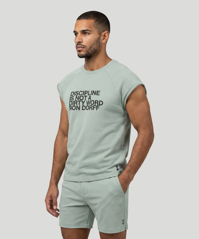 Sweatshirt sans manches en coton bio "DISCIPLINE": Gris brumé
