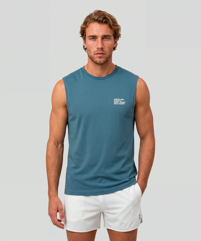 Organic Cotton Sleeveless T-Shirt "DISCIPLINE": Baltic Blau