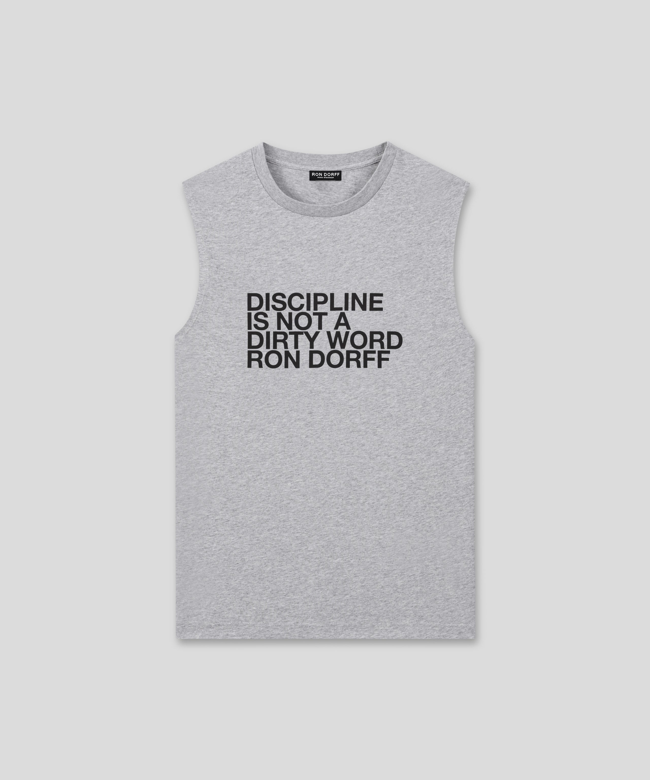 Organic Cotton Sleeveless T-Shirt "DISCIPLINE": Grau