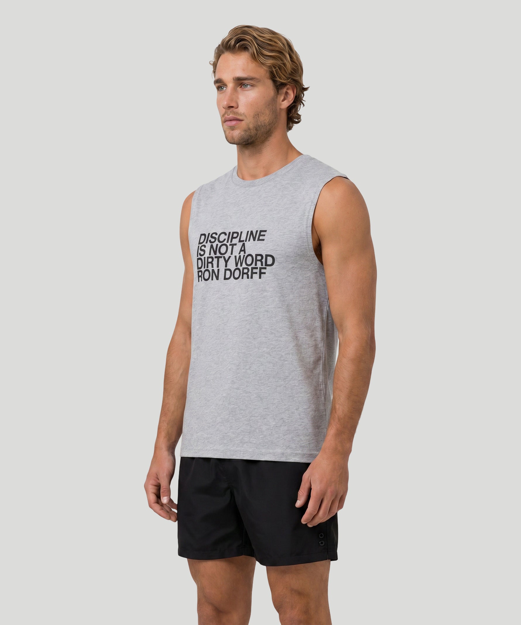 Organic Cotton Sleeveless T-Shirt "DISCIPLINE": Grau