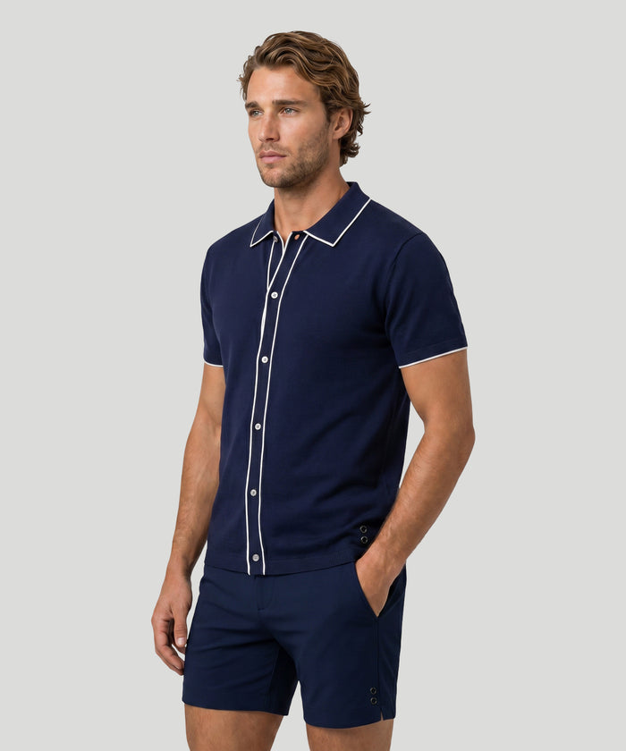 Cotton-Silk Shirt: Navy