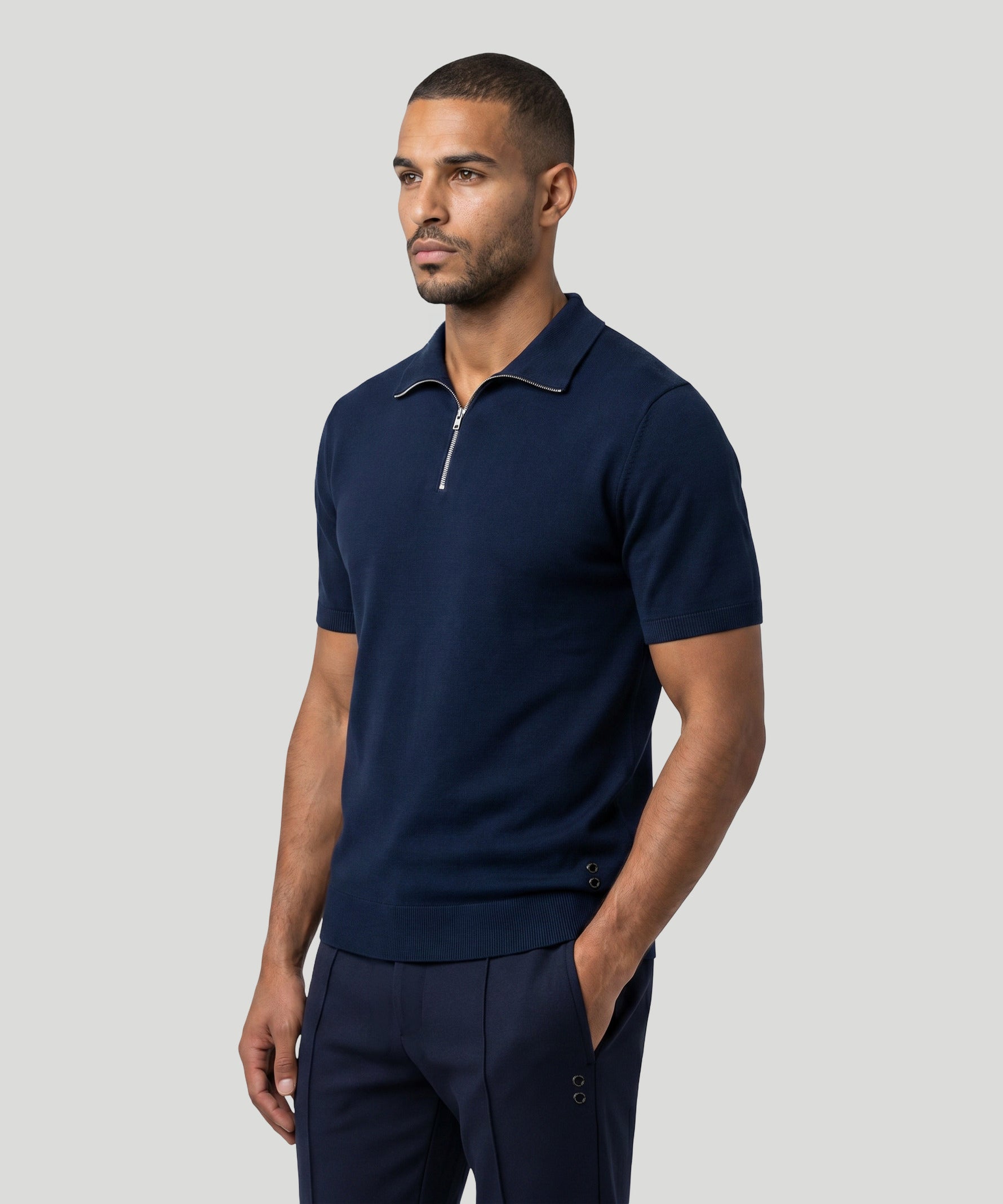 Cotton-Silk RD Polo: Navy