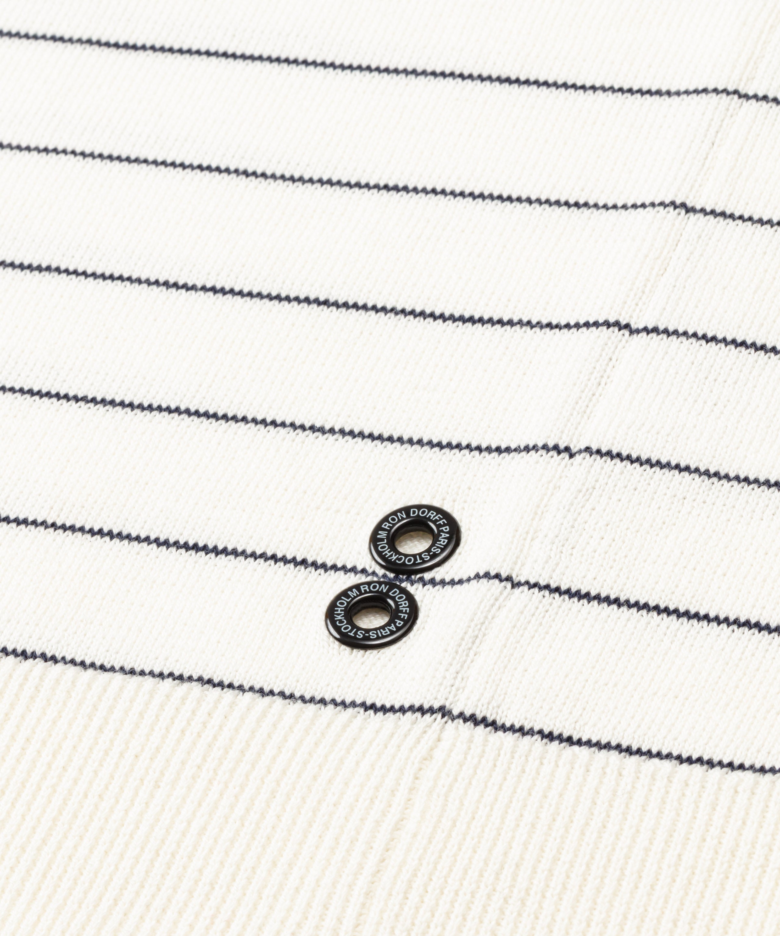 Cotton-Silk RD Polo w. Pin Stripes: Marineblau/Weiß