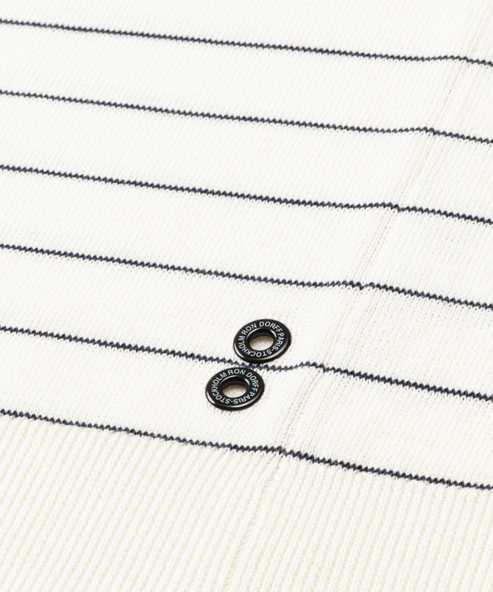 Cotton-Silk RD Polo w. Pin Stripes: Marineblau/Weiß