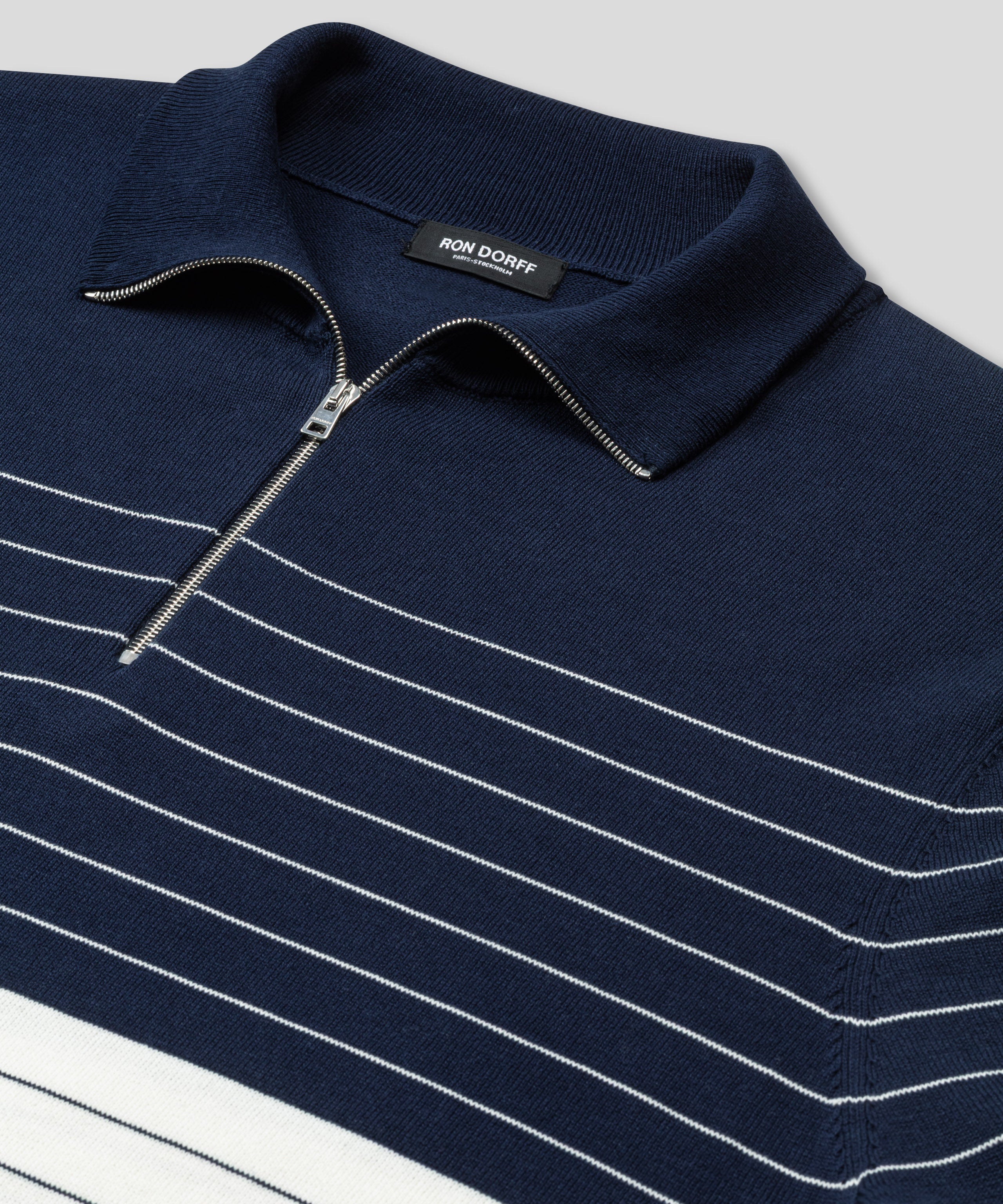 Cotton-Silk RD Polo w. Pin Stripes: Marineblau/Weiß