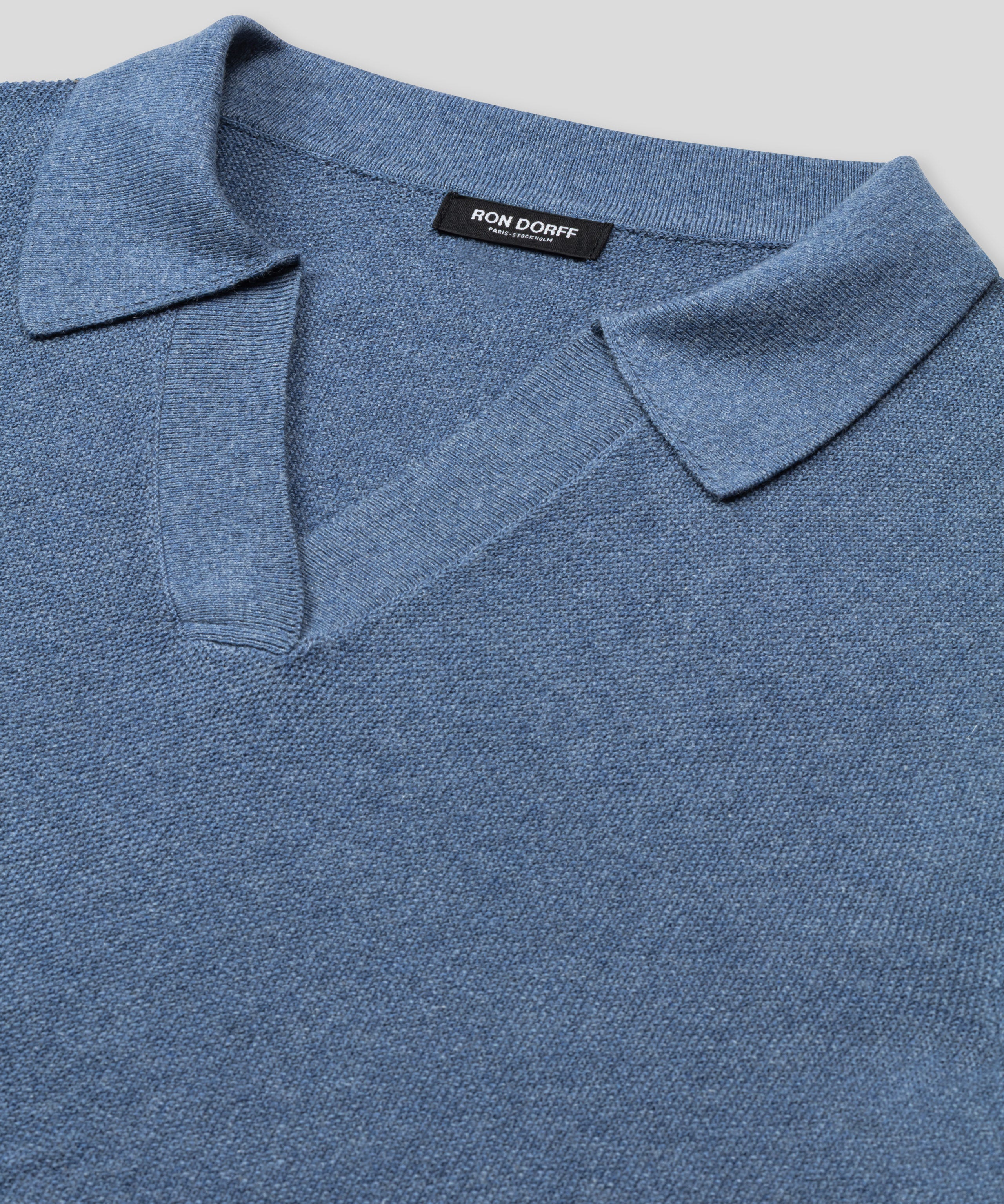 Cotton-Cashmere Piqué RD Polo V Neck Long Sleeved: Blau