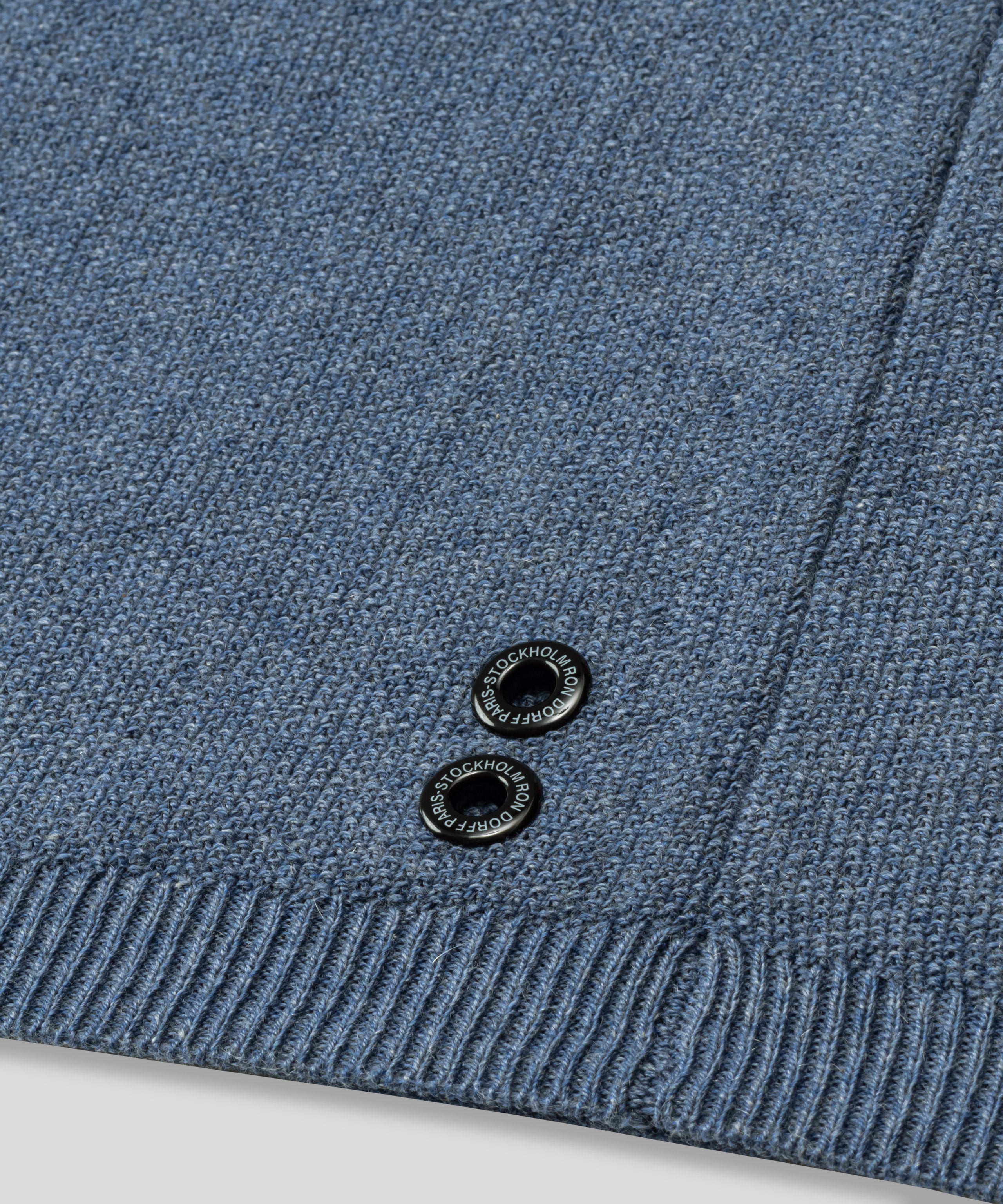 Cotton-Cashmere Piqué RD Polo V Neck Long Sleeved: Blau